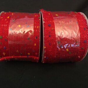 2 Rolls of Red Wired Ribbon - 3.5 Inches wide x 12 Feet Long - NEW